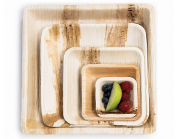 25 X Disposable Plates, Palm Leaf Natural Bamboo Square Plates, (7.5×7.5cm)